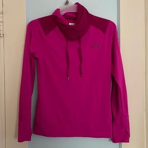 Magenta North Face cowl neck sweatshirt. Size small. Thumbholes. Drawstring.